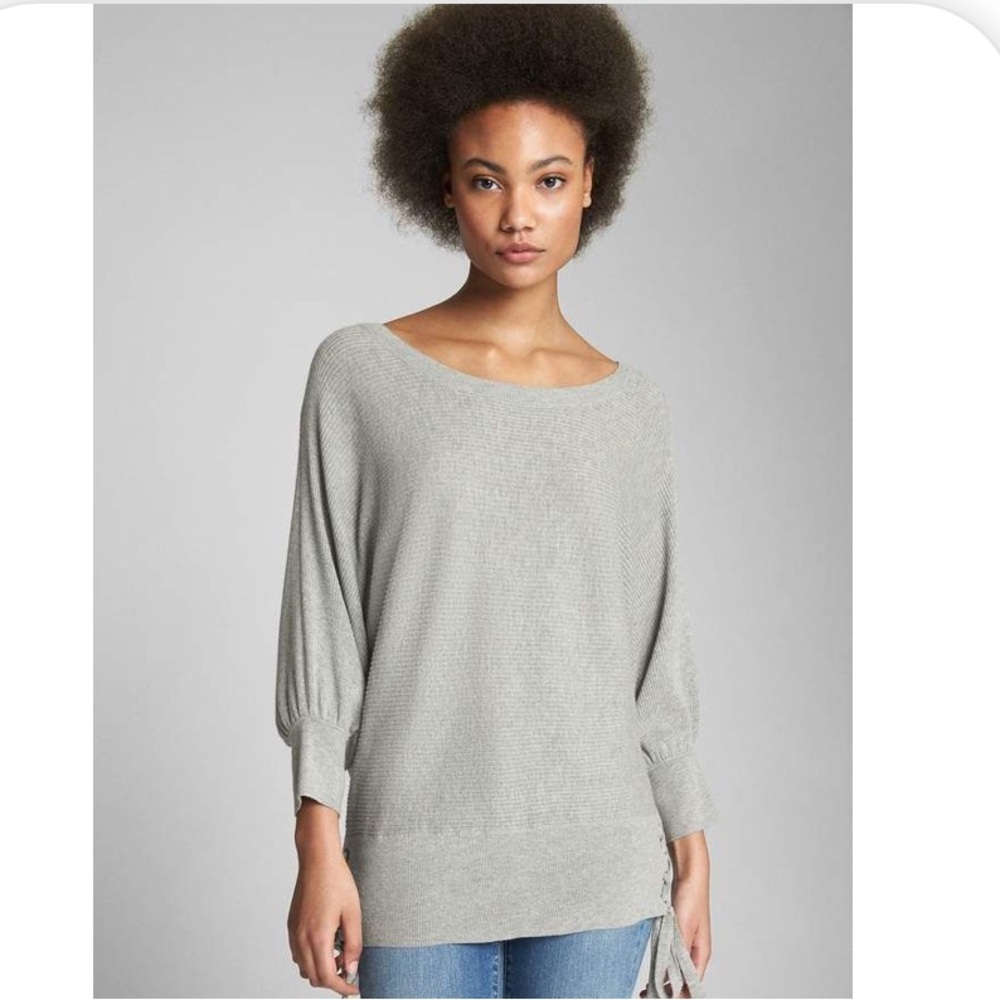Wide Neck Puff Sleeve Heathered Grey Top